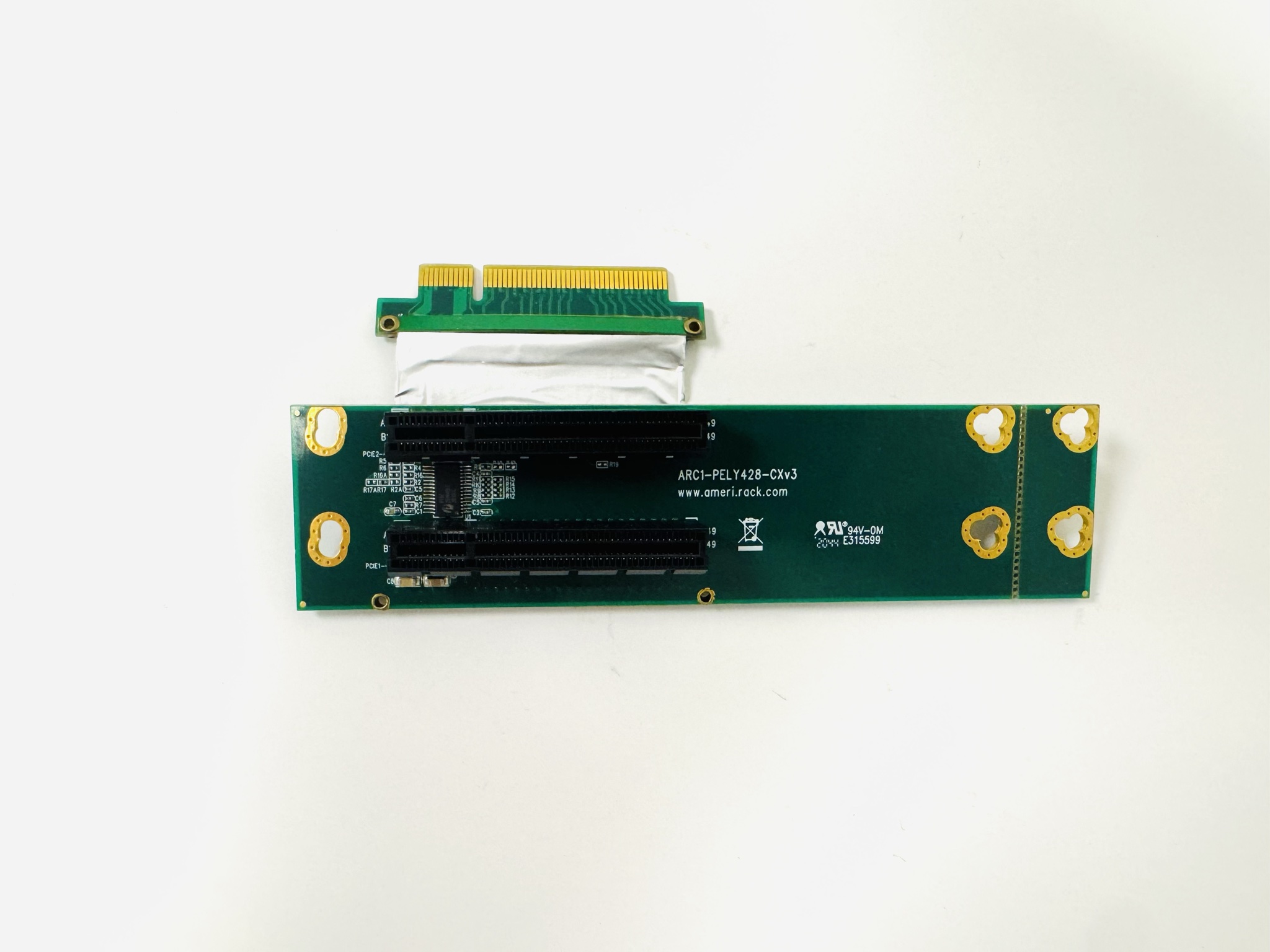 ARC1-PELY428-C5V3 · 1U PCIe x8 to dual x8 bifurcated flexible riser, 5 cm ribbon