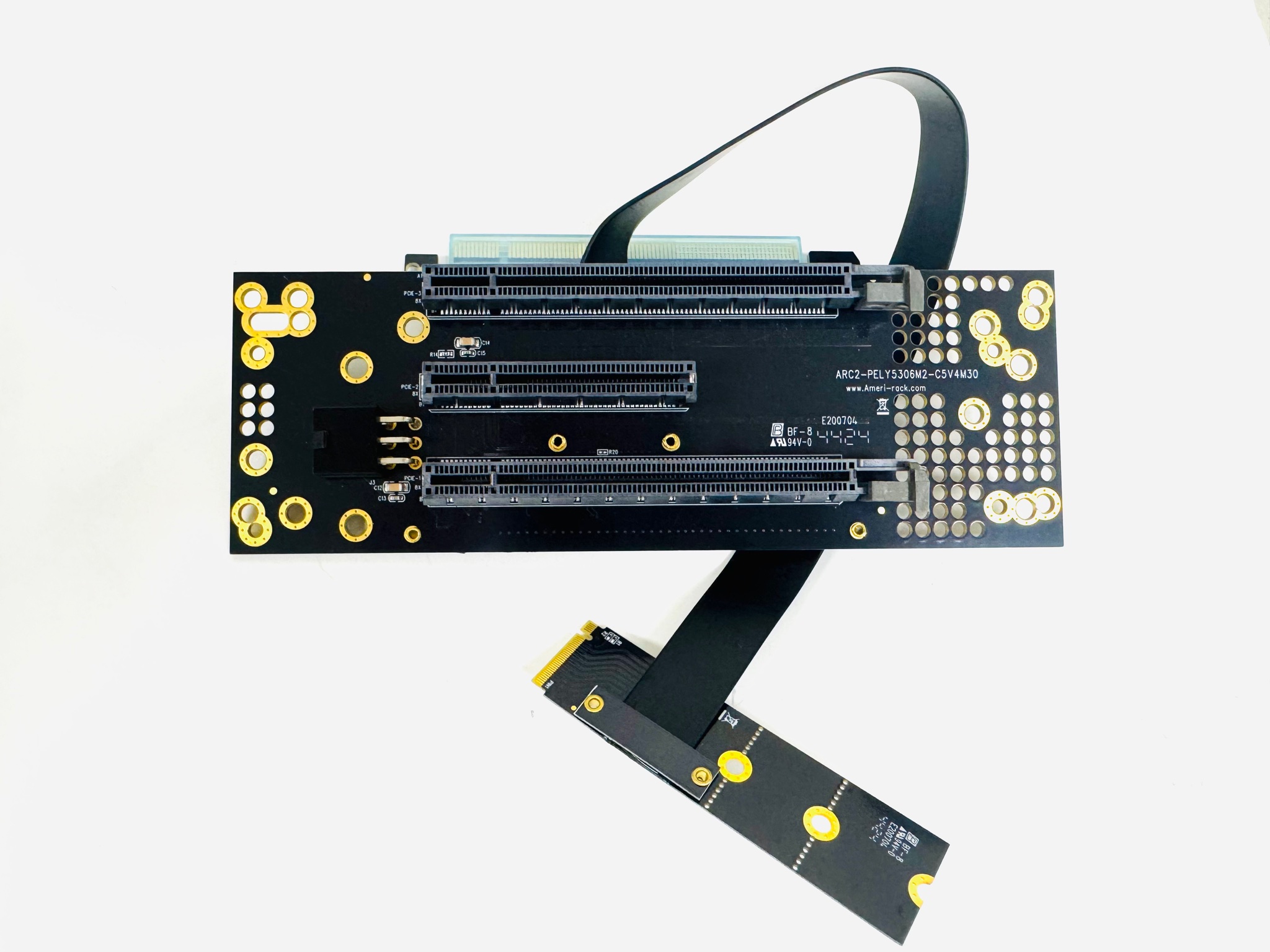 ARC2-PELY5306M2-C8V4M30 · 2U bifurcated and M.2 riser, 8 cm ribbon