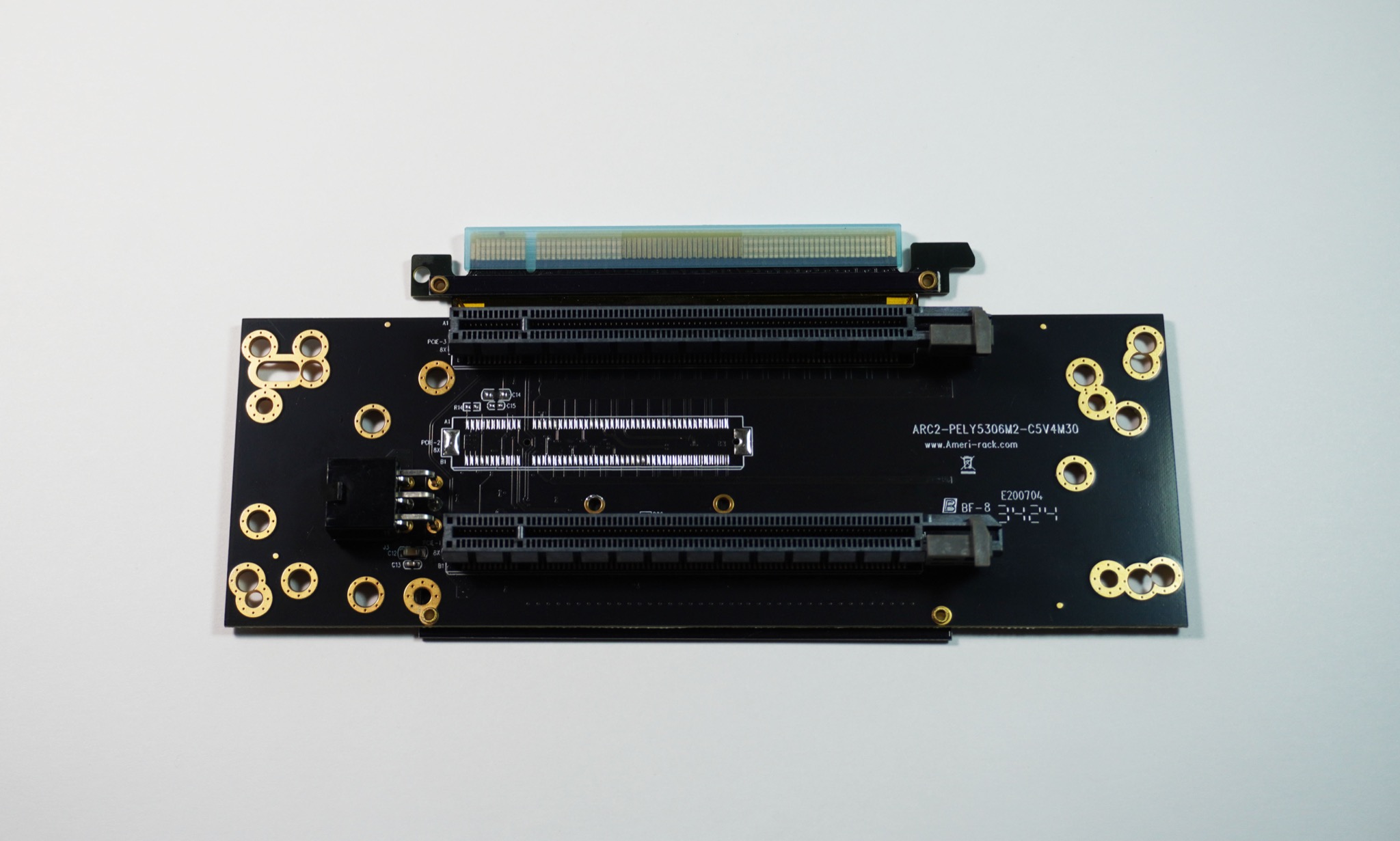 ARC2-PELY5306P-C5V4 · 2U PCIe x16 bifurcated flexible riser, two x8 slots, 5 cm ribbon