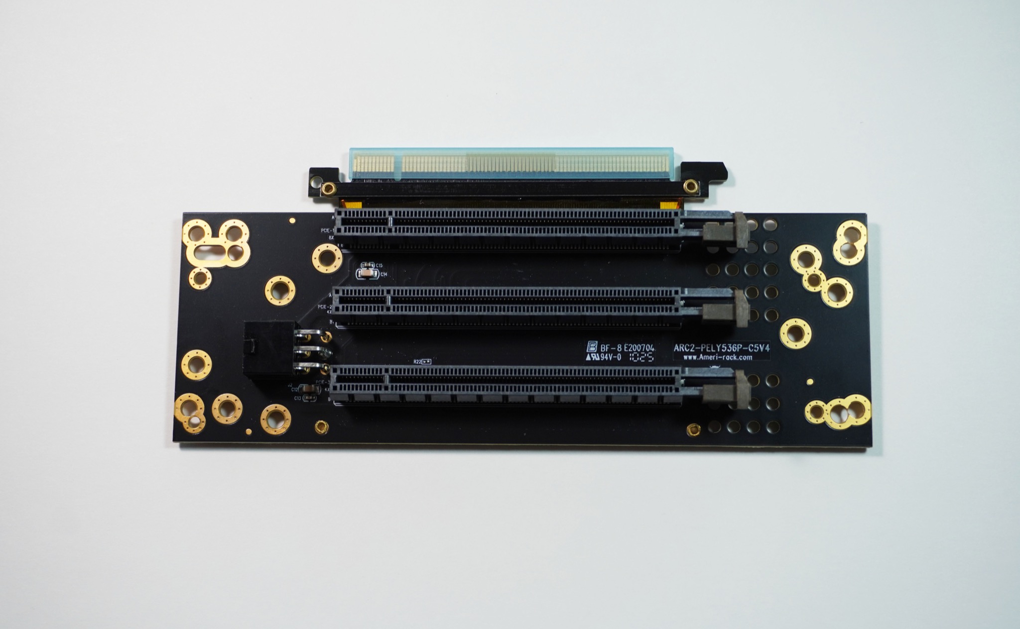 ARC2-PELY536P-C5V4 · 2U PCIe x16 trifurcated flexible riser, ribbon built to length
