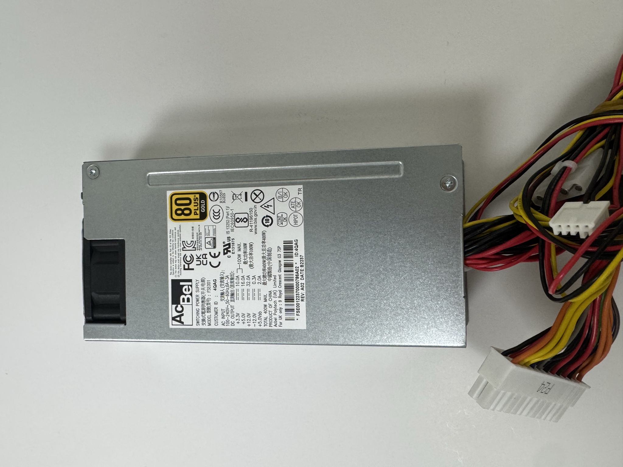 PS-FSE001 · 1U Flex ATX 400 W single power supply, 80 PLUS Gold